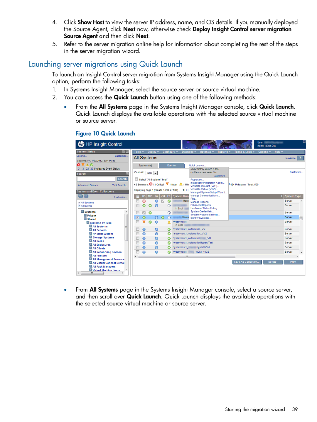 HP Virtual Connect Enterprise Manager Software manual Launching server migrations using Quick Launch 