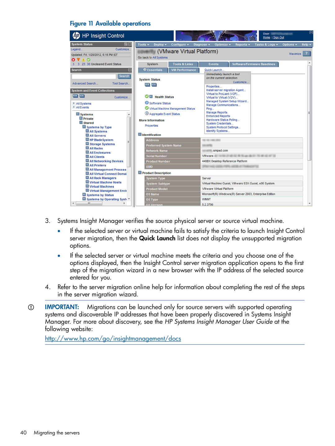 HP Virtual Connect Enterprise Manager Software manual Available operations 