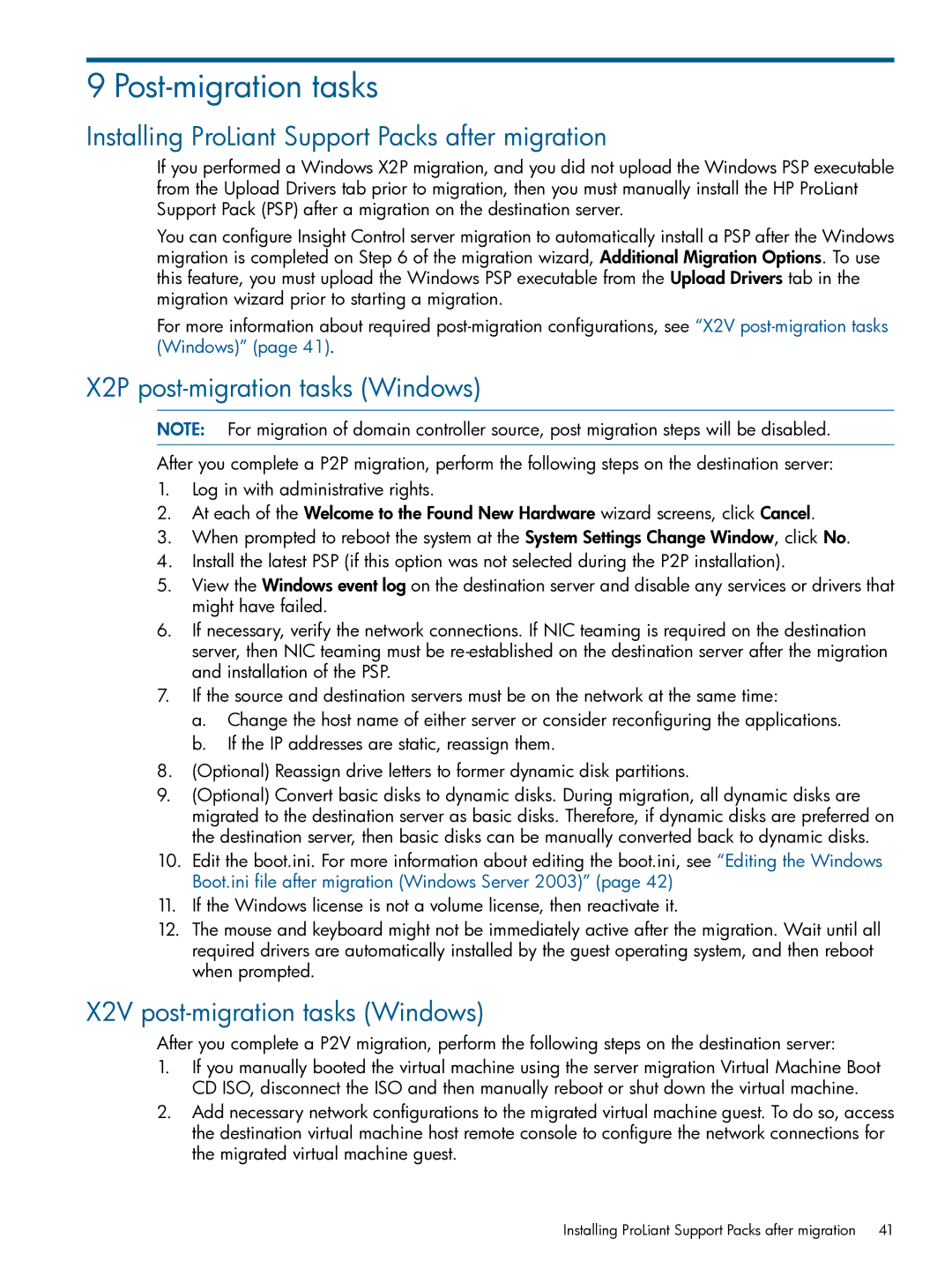 HP Virtual Connect Enterprise Manager Software Post-migration tasks, Installing ProLiant Support Packs after migration 