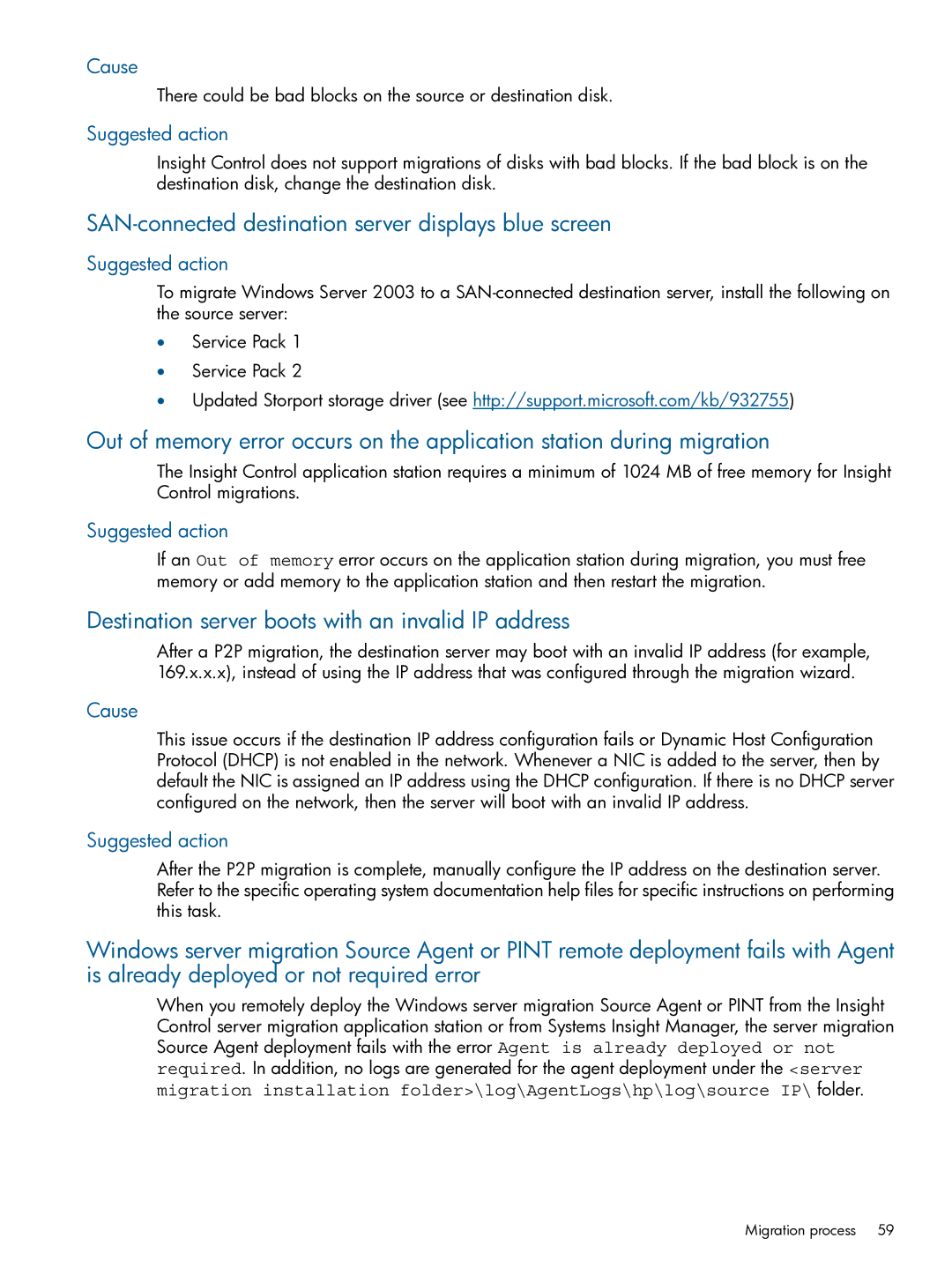 HP Virtual Connect Enterprise Manager Software manual SAN-connected destination server displays blue screen 