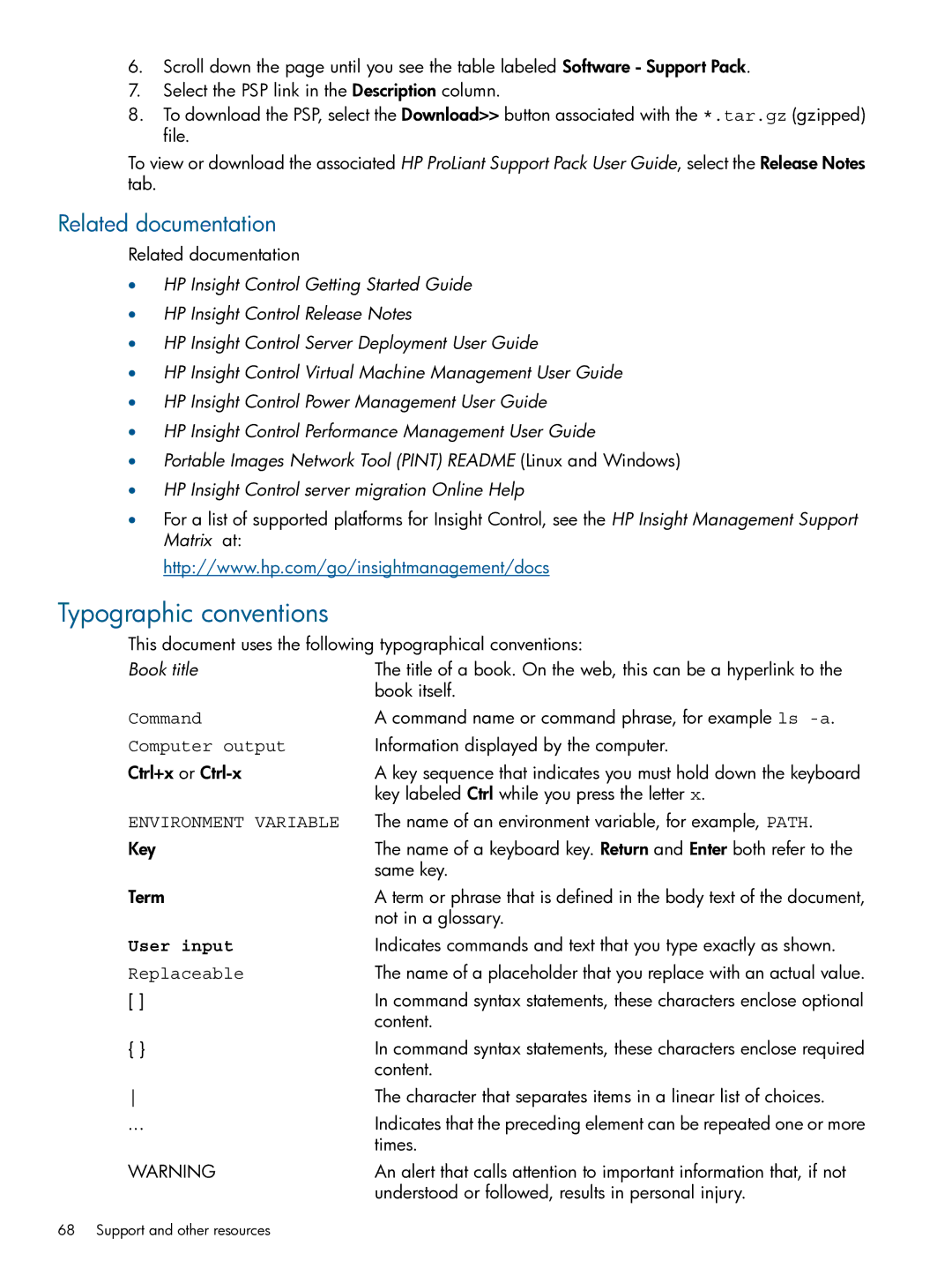 HP Virtual Connect Enterprise Manager Software manual Typographic conventions, Related documentation 