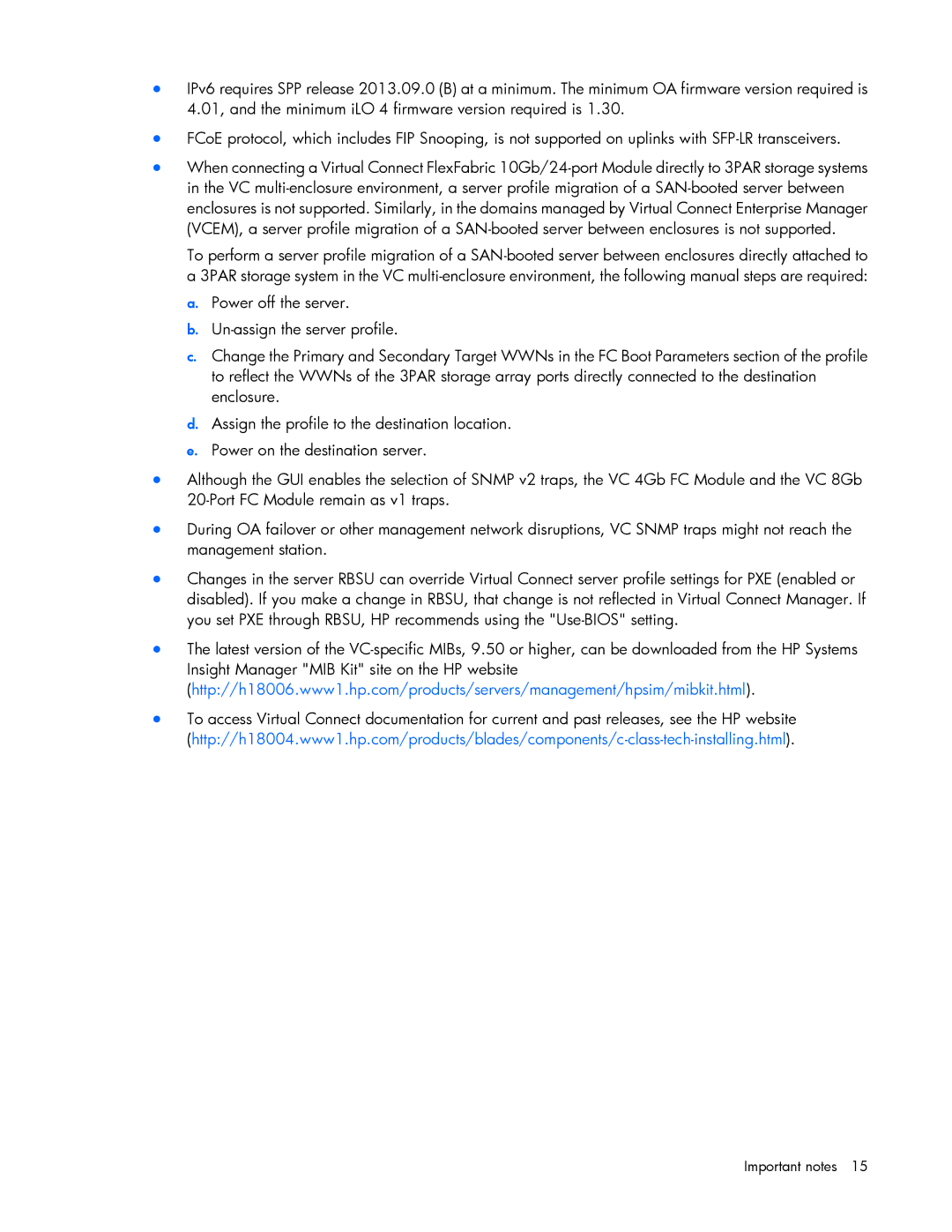 HP Virtual Connect Firmware manual Important notes 