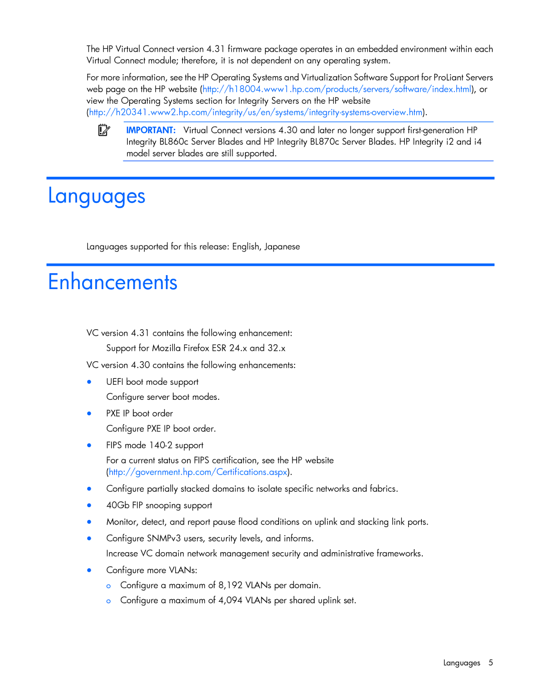 HP Virtual Connect Firmware manual Languages, Enhancements 