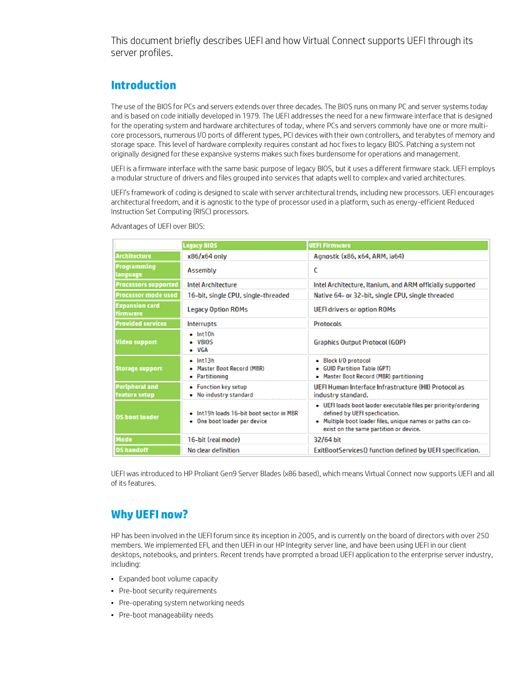 HP Virtual Connect Firmware manual Introduction, Why Uefi now? 