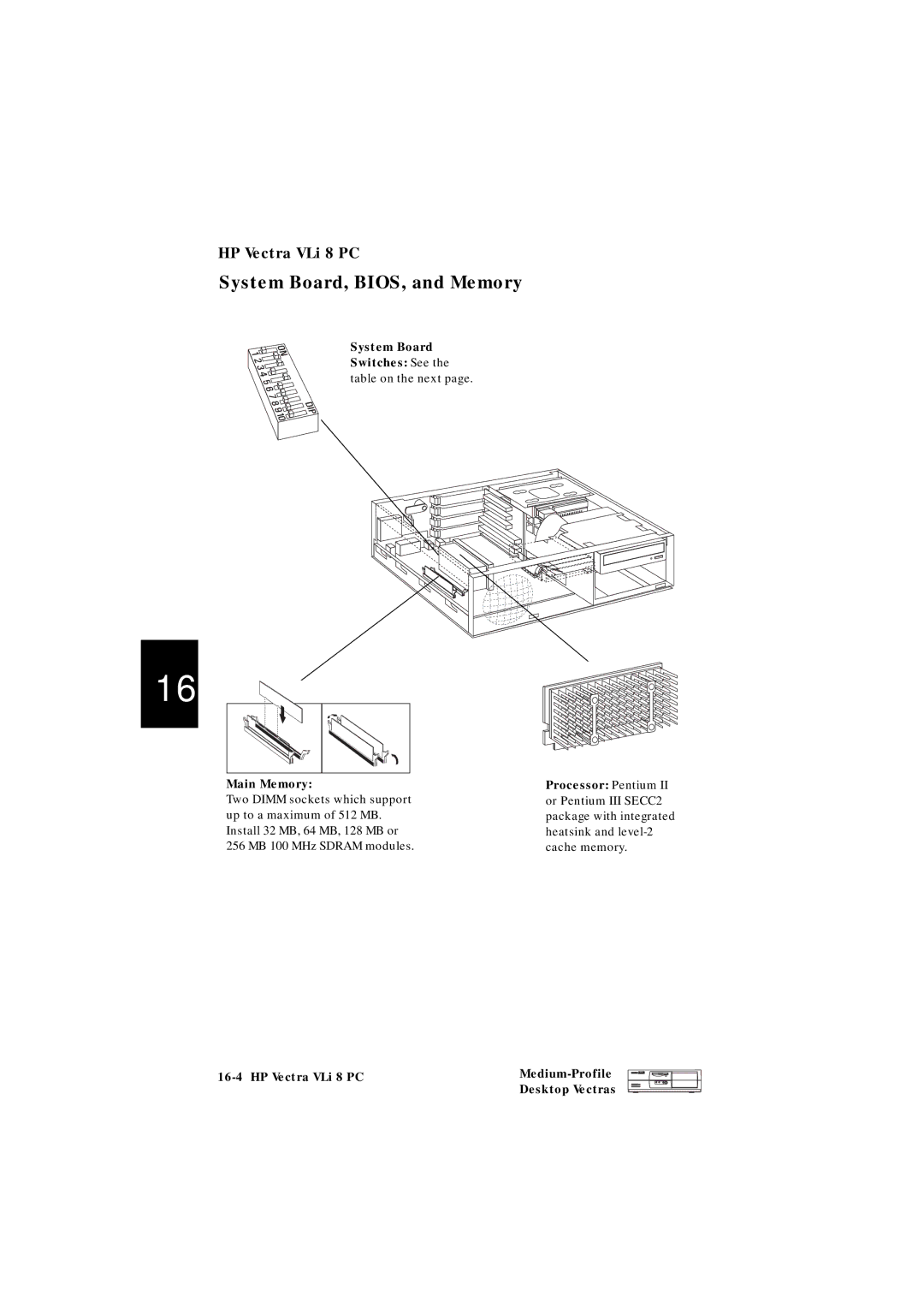 HP VLI 8 manual System Board, Main Memory, Processor Pentium 