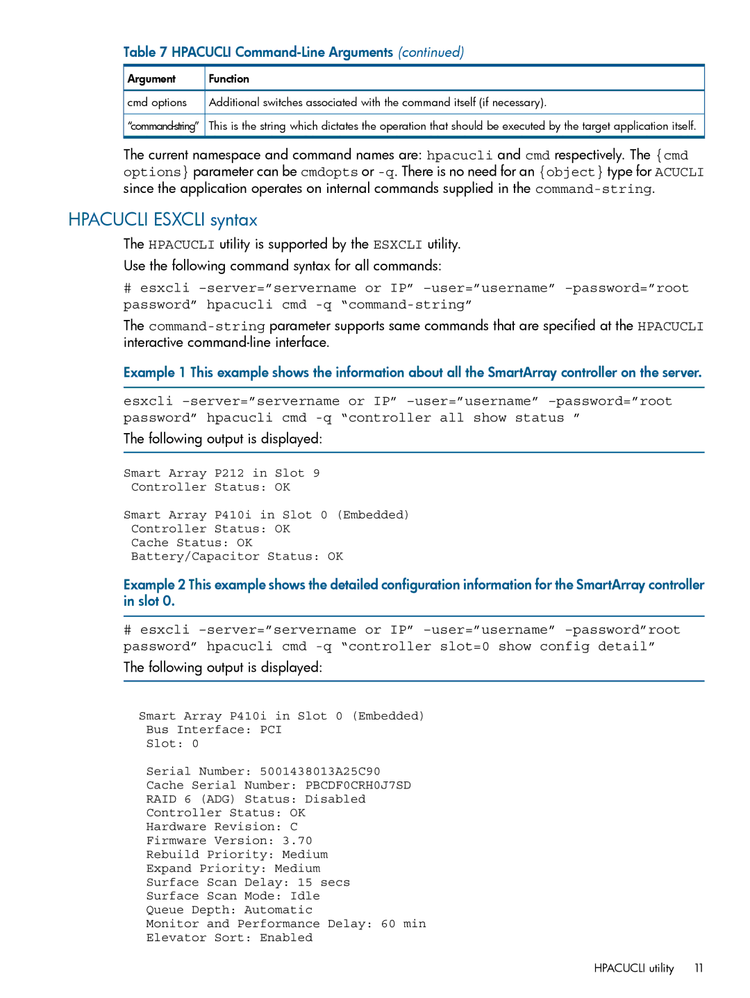 HP VMware Virtualization Software for Servers manual Hpacucli Esxcli syntax 