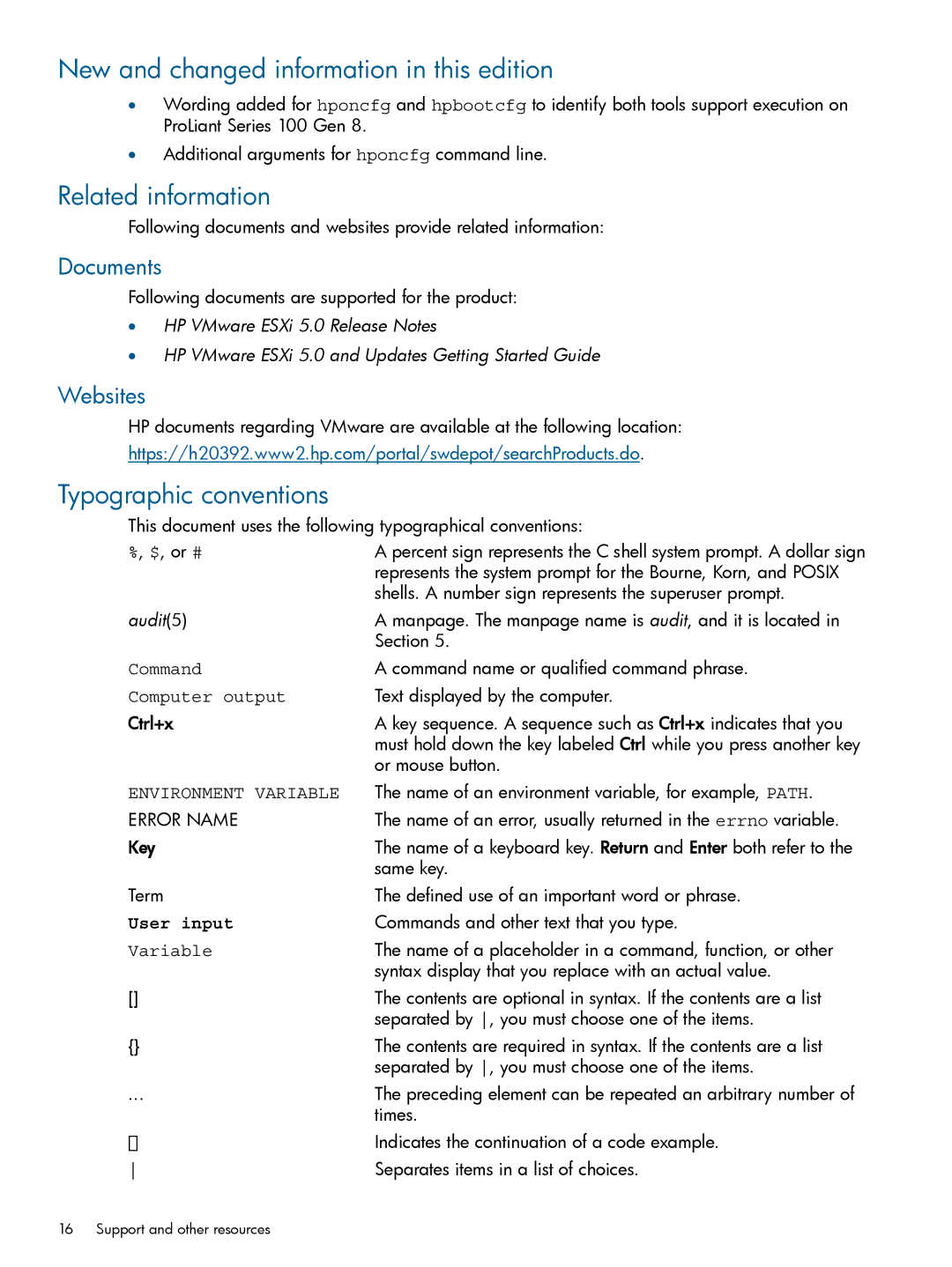 HP VMware Virtualization Software for Servers New and changed information in this edition, Related information, Documents 