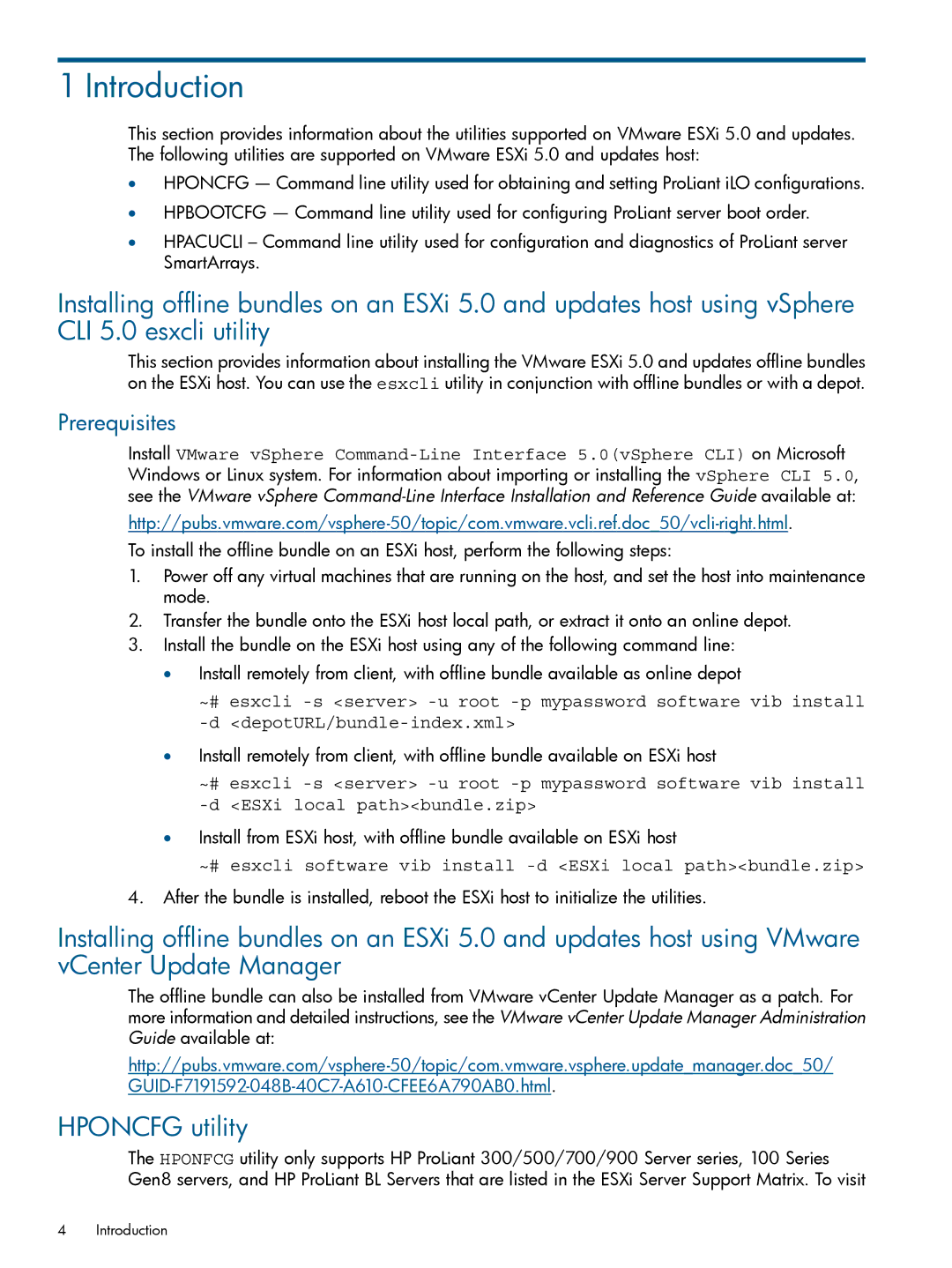 HP VMware Virtualization Software for Servers manual Hponcfg utility, Prerequisites 