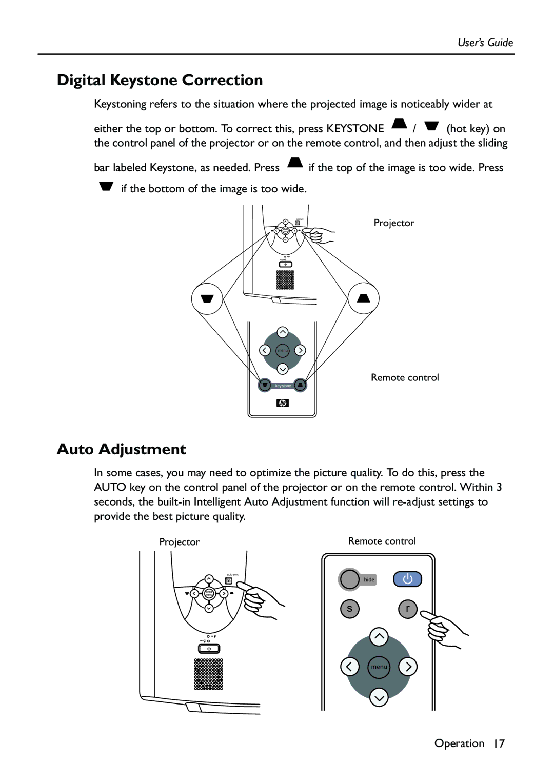 HP Vp6111 manual Digital Keystone Correction, Auto Adjustment 