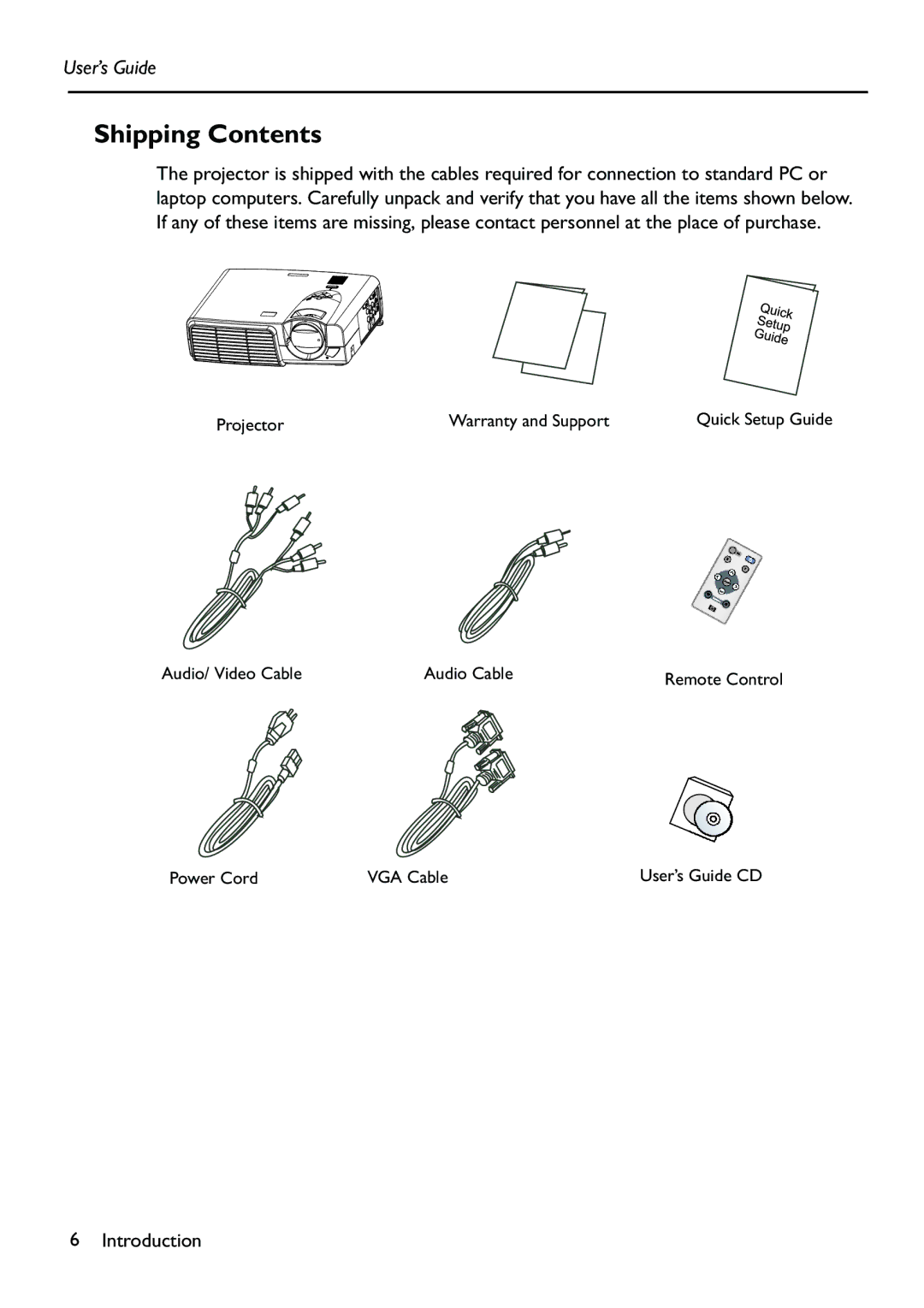 HP Vp6111 manual Shipping Contents 