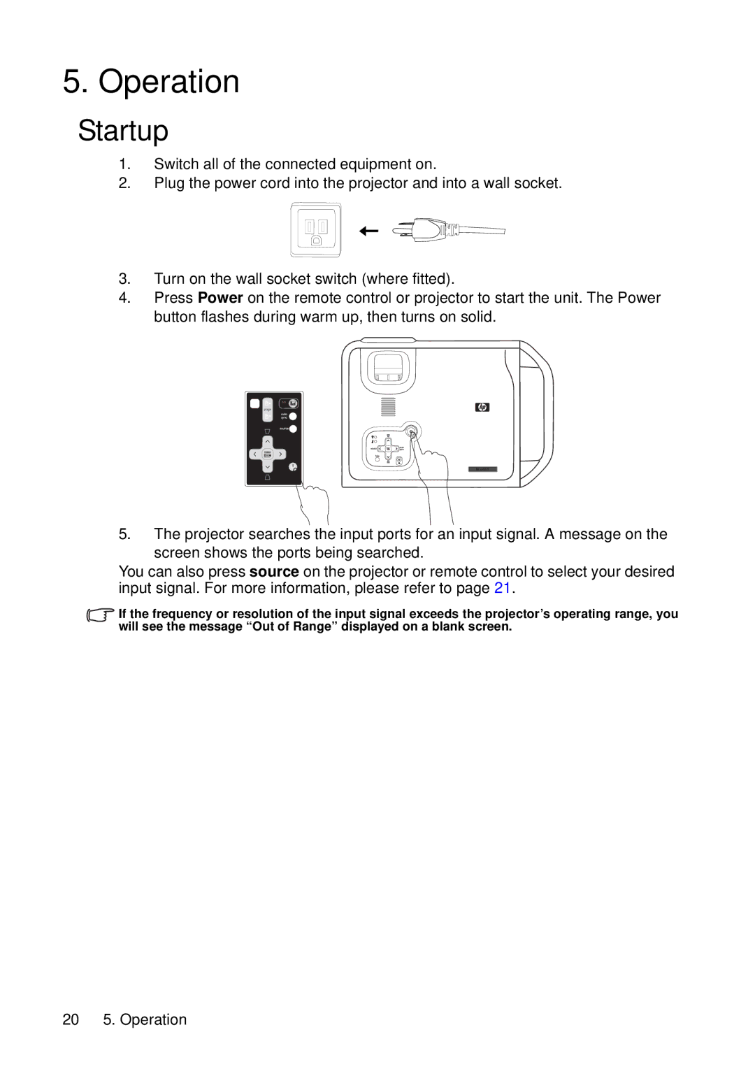 HP vp6210, vp6220 manual Operation, Startup 