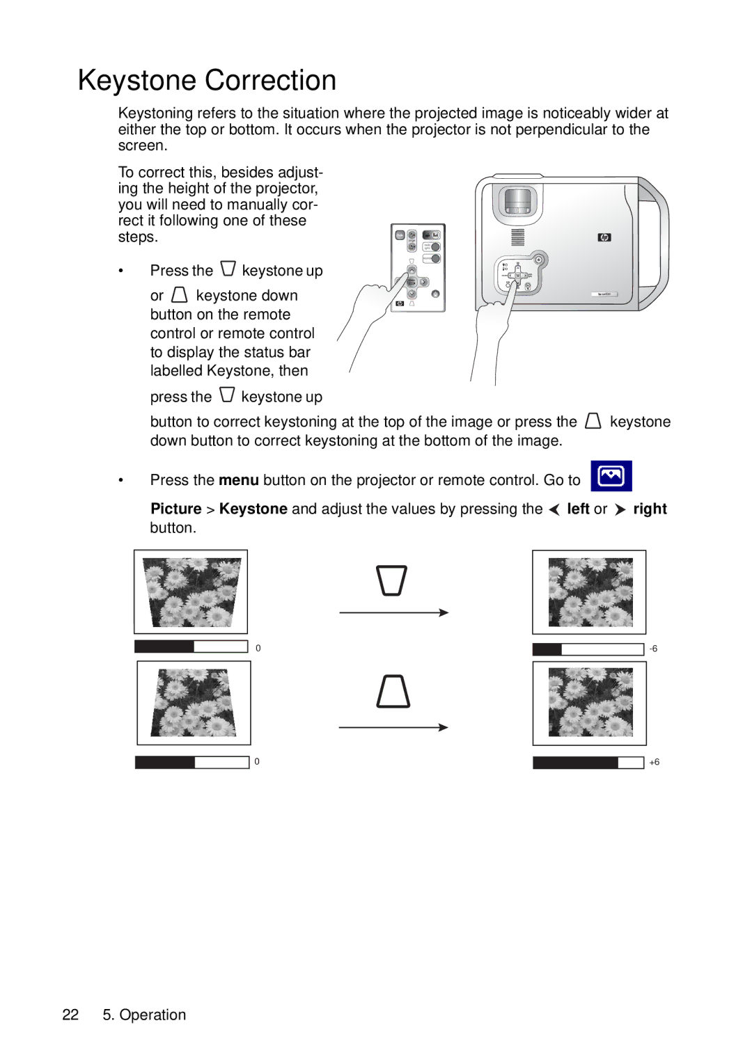 HP vp6210, vp6220 manual Keystone Correction 