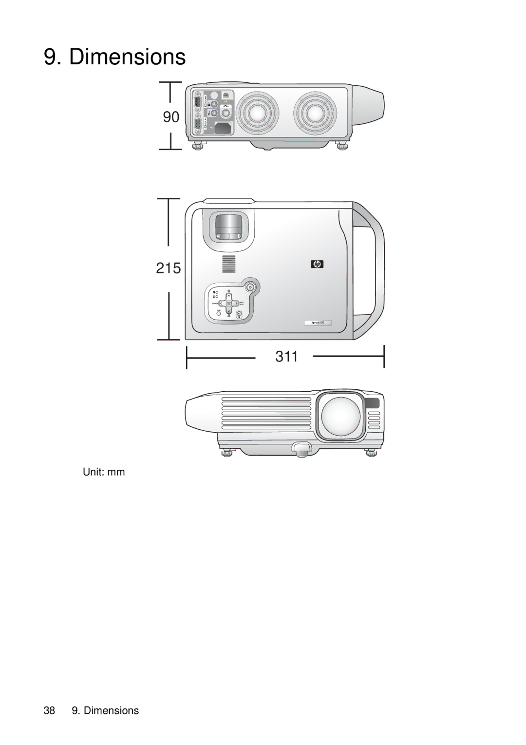 HP vp6210, vp6220 manual Dimensions 