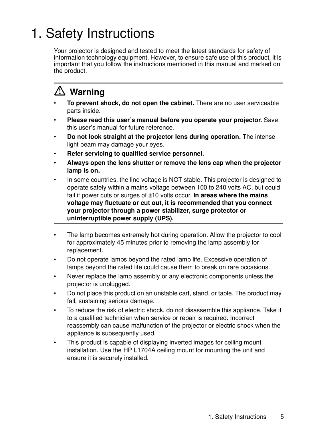 HP vp6220, vp6210 manual Safety Instructions 