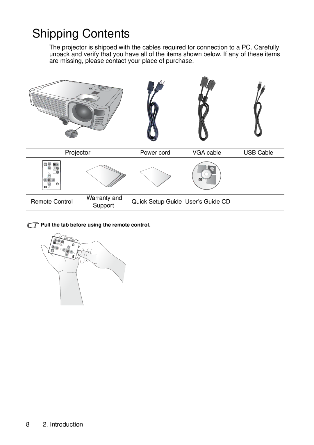 HP vp6210, vp6220 manual Shipping Contents 