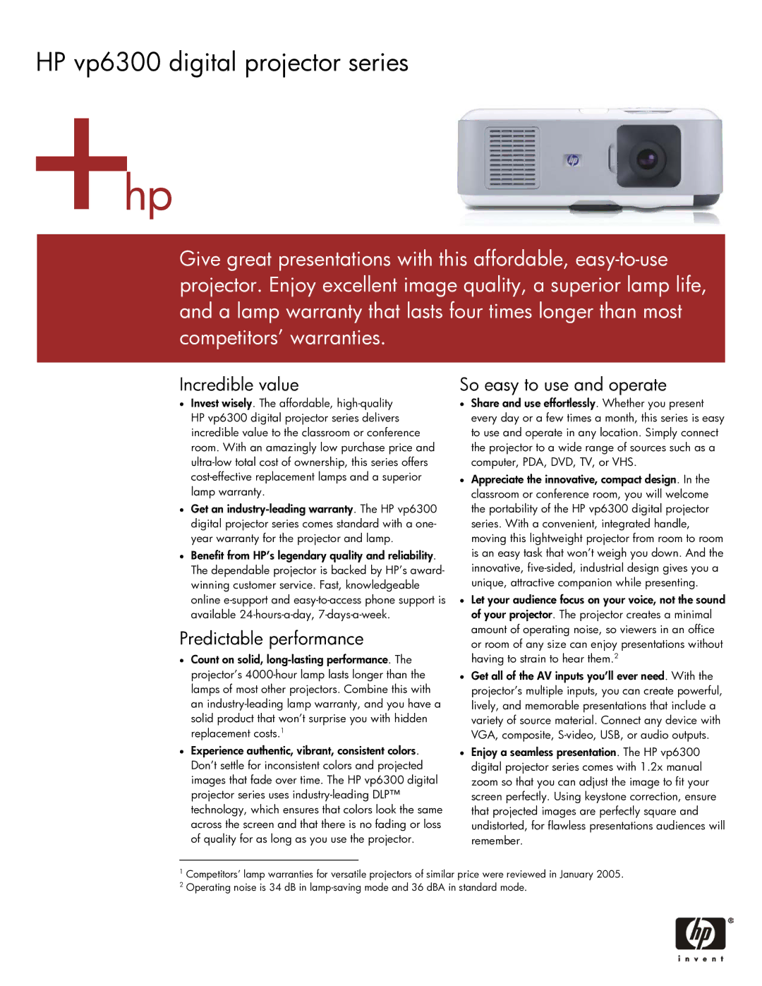 HP vp6300 manual Incredible value, Predictable performance, So easy to use and operate 