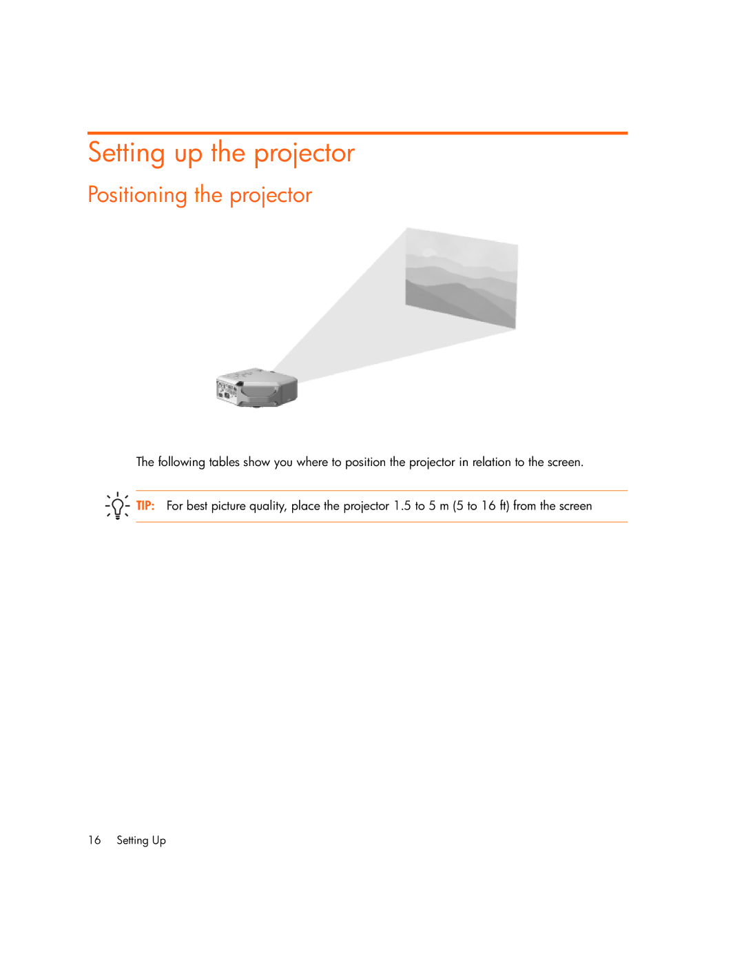 HP vp6311, vp6320, vp6310b, vp6315 manual Setting up the projector, Positioning the projector 