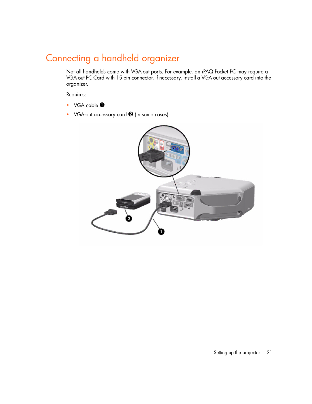 HP vp6311, vp6320, vp6310b, vp6315 manual Connecting a handheld organizer 