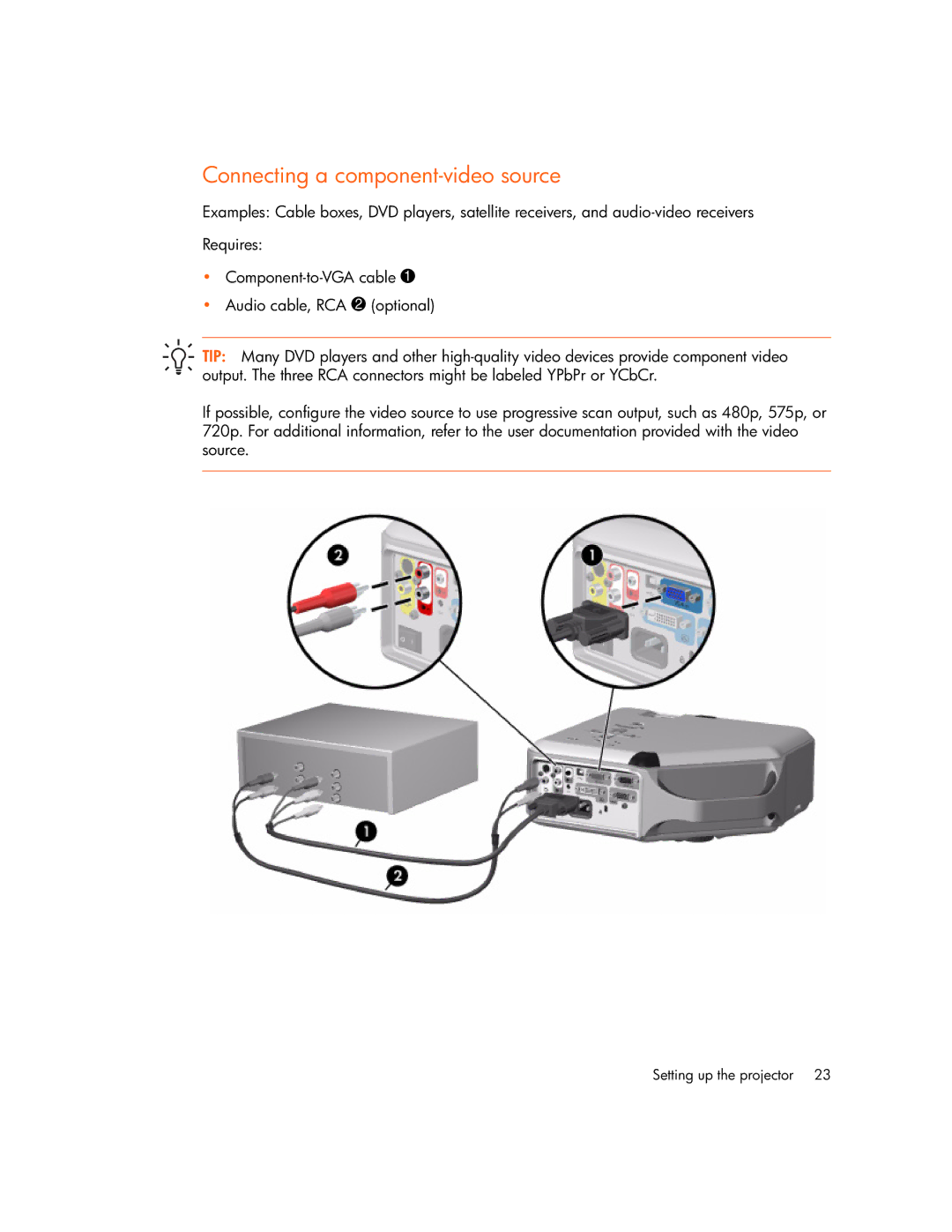 HP vp6320, vp6311, vp6310b, vp6315 manual Connecting a component-video source 