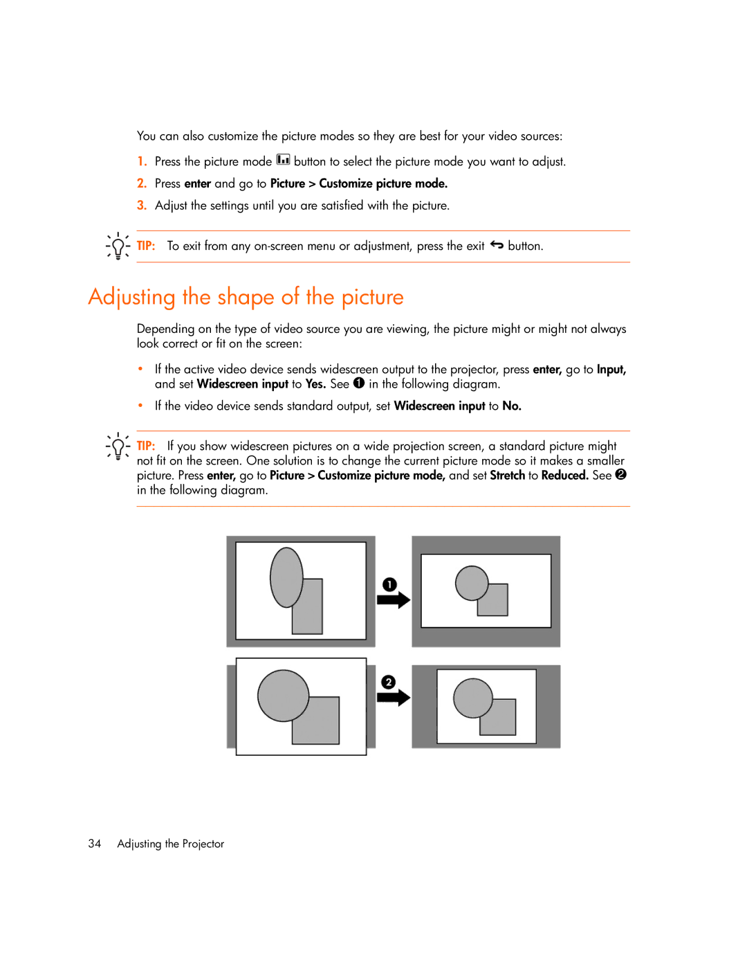 HP vp6315, vp6320, vp6311, vp6310b manual Adjusting the shape of the picture 