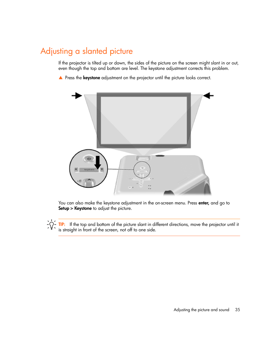 HP vp6320, vp6311, vp6310b, vp6315 manual Adjusting a slanted picture 