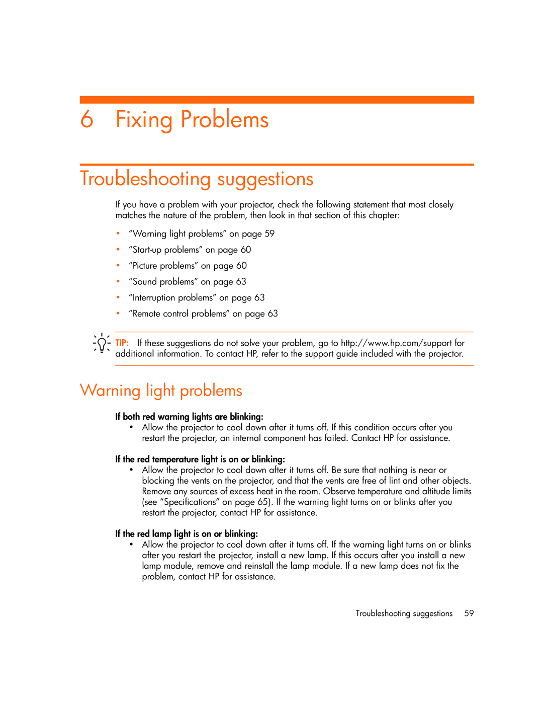 HP vp6315, vp6320, vp6311, vp6310b manual Fixing Problems, Troubleshooting suggestions 