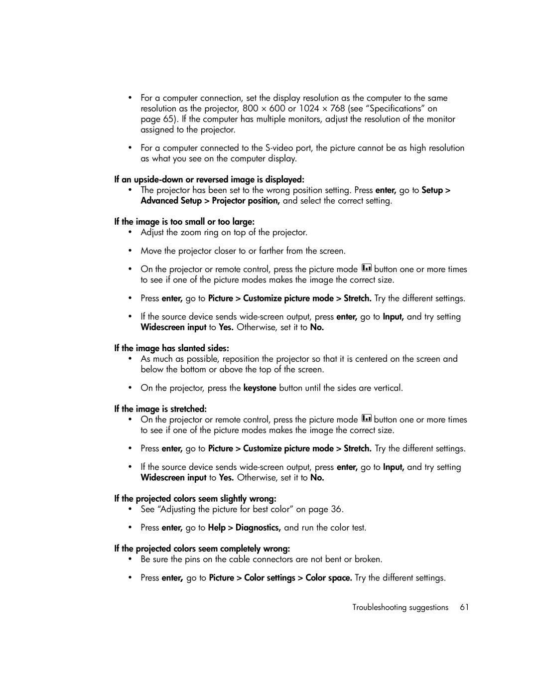 HP vp6311, vp6320, vp6310b, vp6315 manual Troubleshooting suggestions 