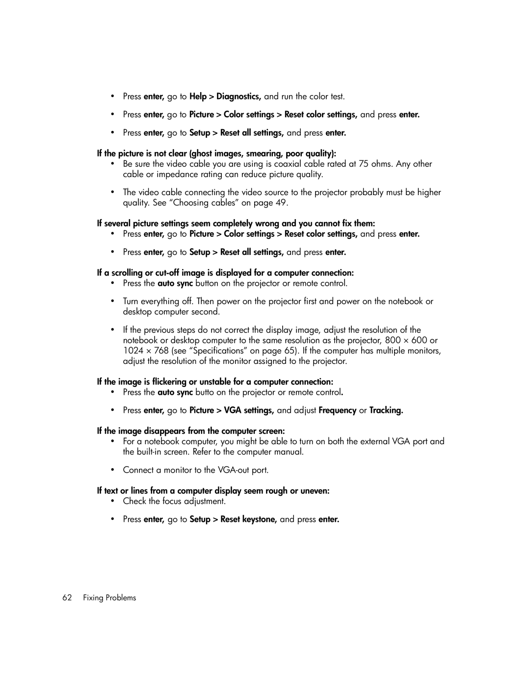 HP vp6310b, vp6320, vp6311, vp6315 manual Fixing Problems 