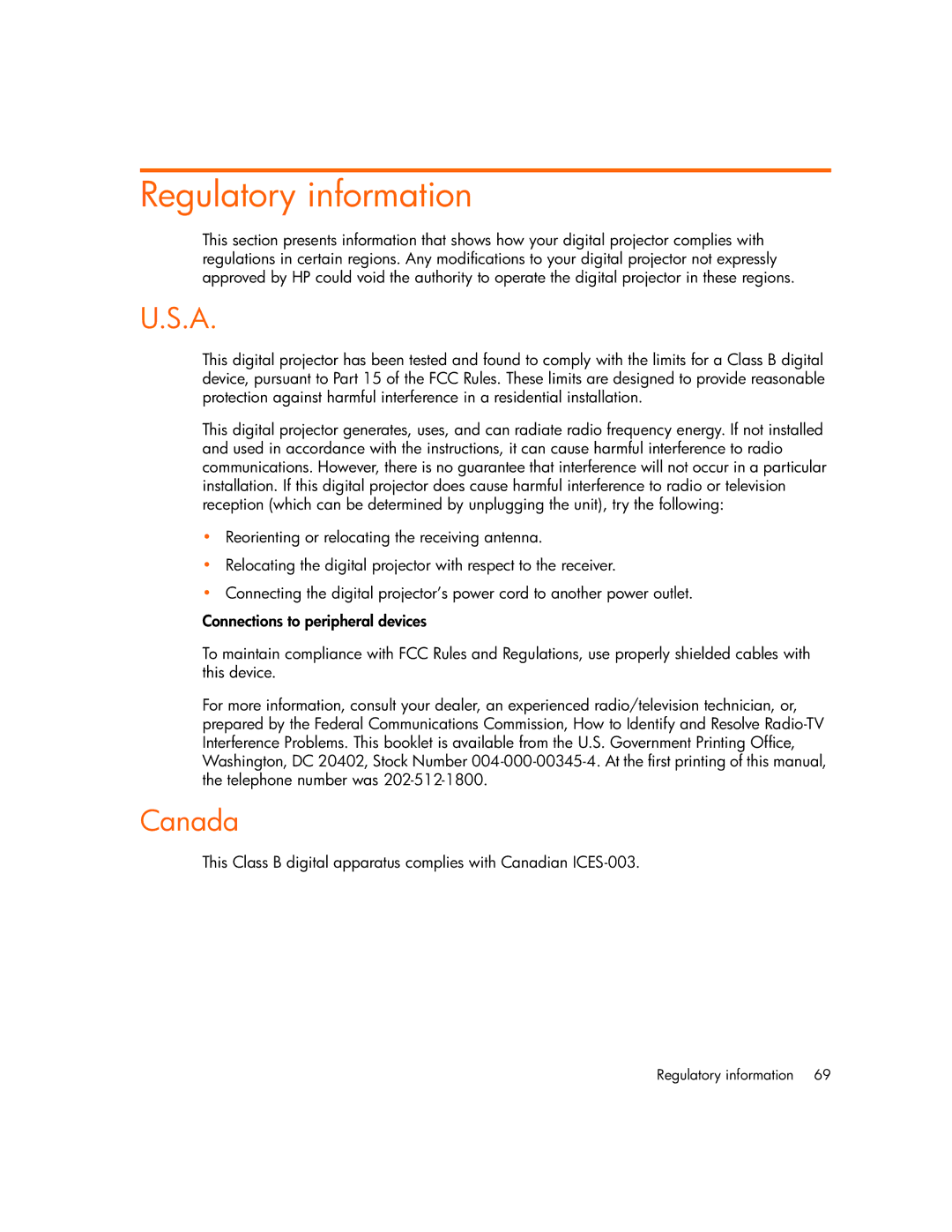 HP vp6315, vp6320, vp6311, vp6310b manual Regulatory information, Canada 