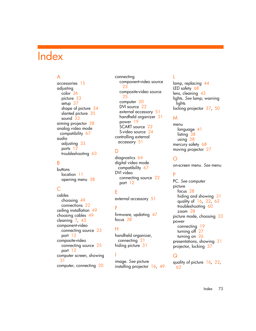 HP vp6320, vp6311, vp6310b, vp6315 manual Index 