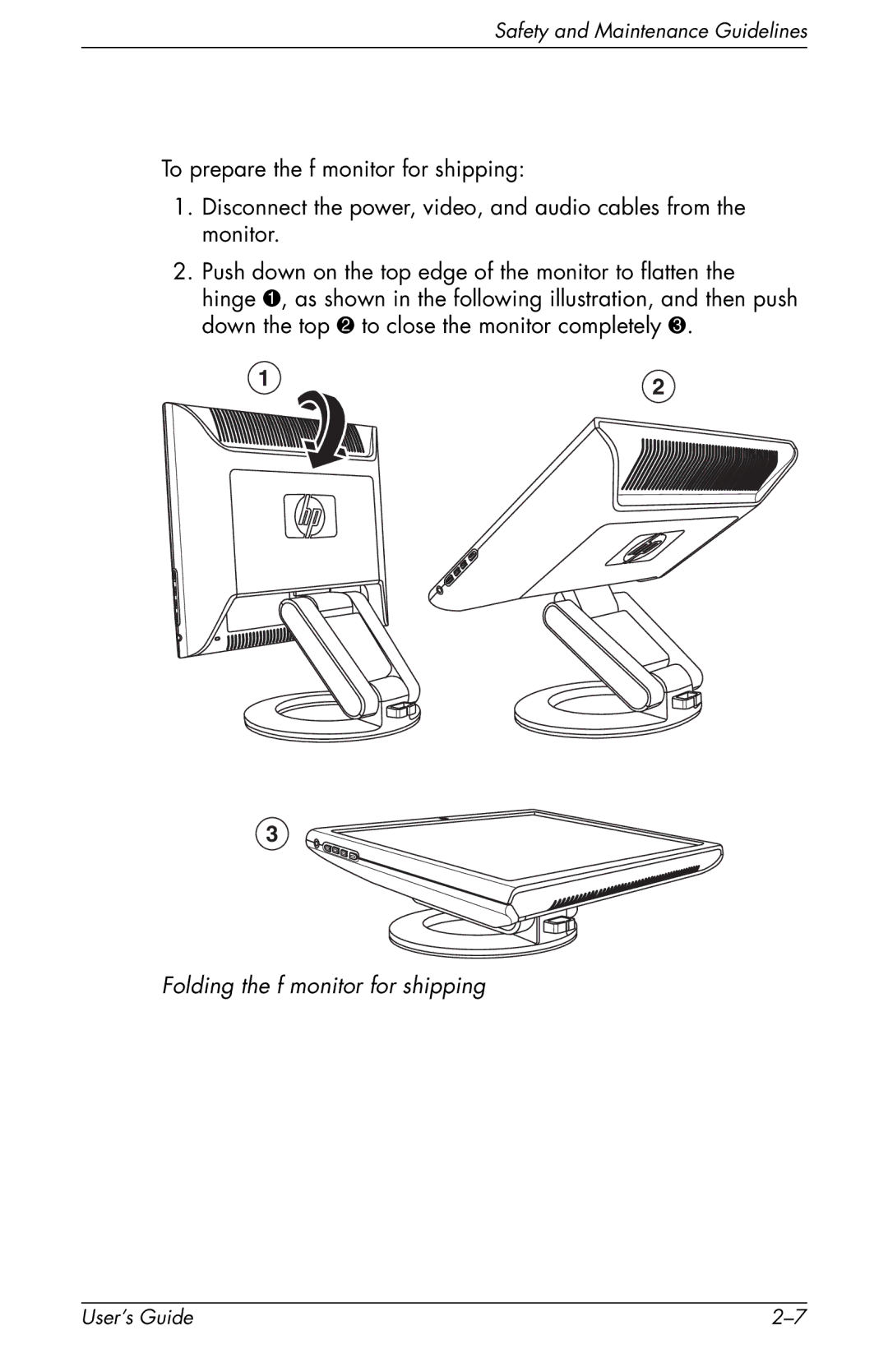 HP vs17x-wm 17 inch, vs17x 17 inch manual Folding the f monitor for shipping 