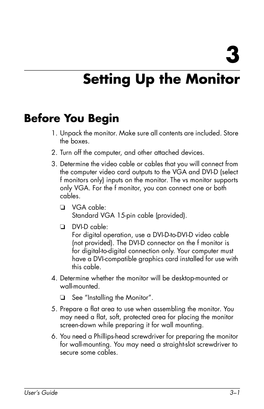 HP vs17x-wm 17 inch, vs17x 17 inch manual Setting Up the Monitor, Before You Begin 