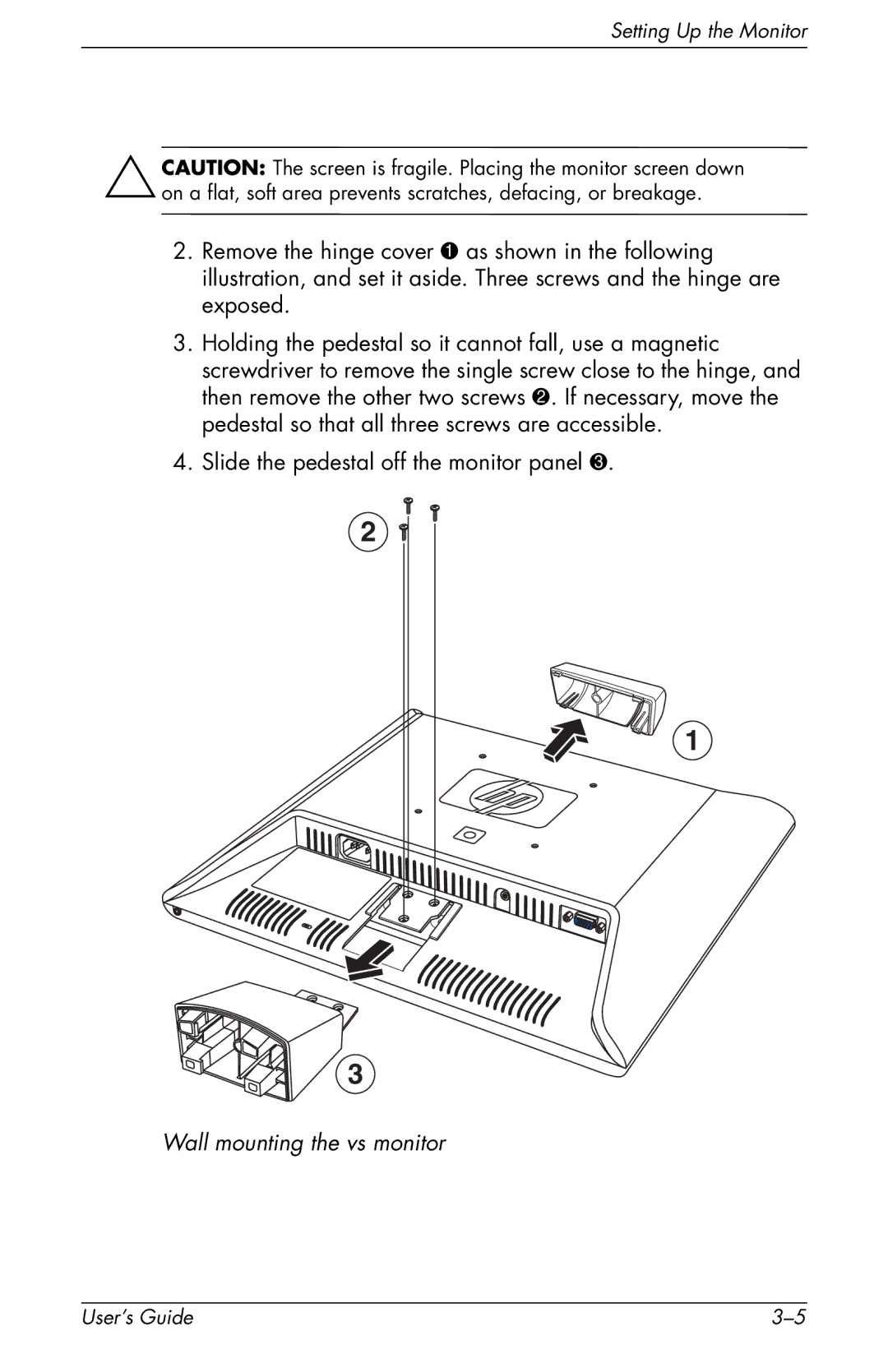 HP vs17x-wm 17 inch, vs17x 17 inch manual Wall mounting the vs monitor 