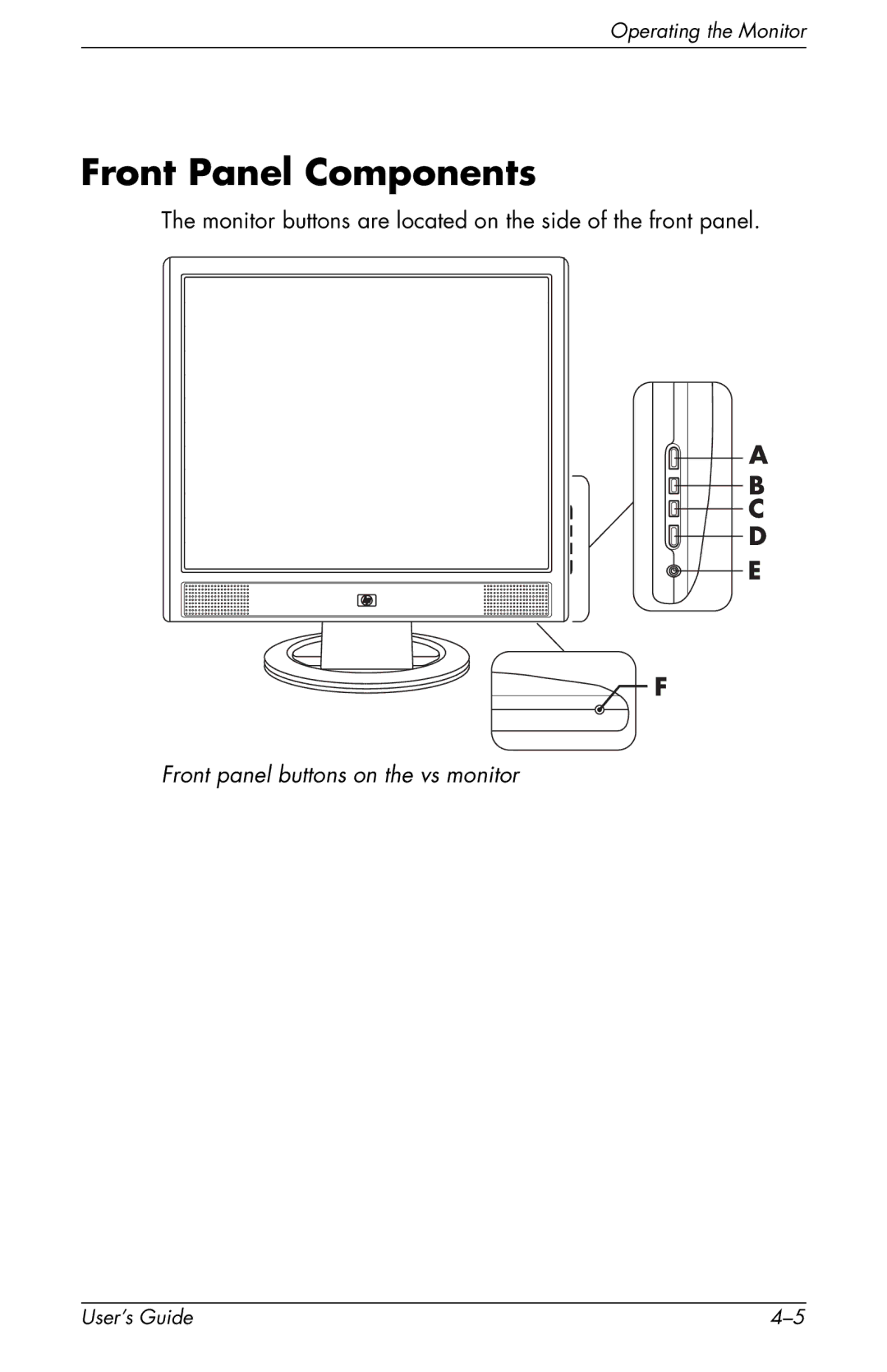 HP vs17x-wm 17 inch, vs17x 17 inch manual Front Panel Components 