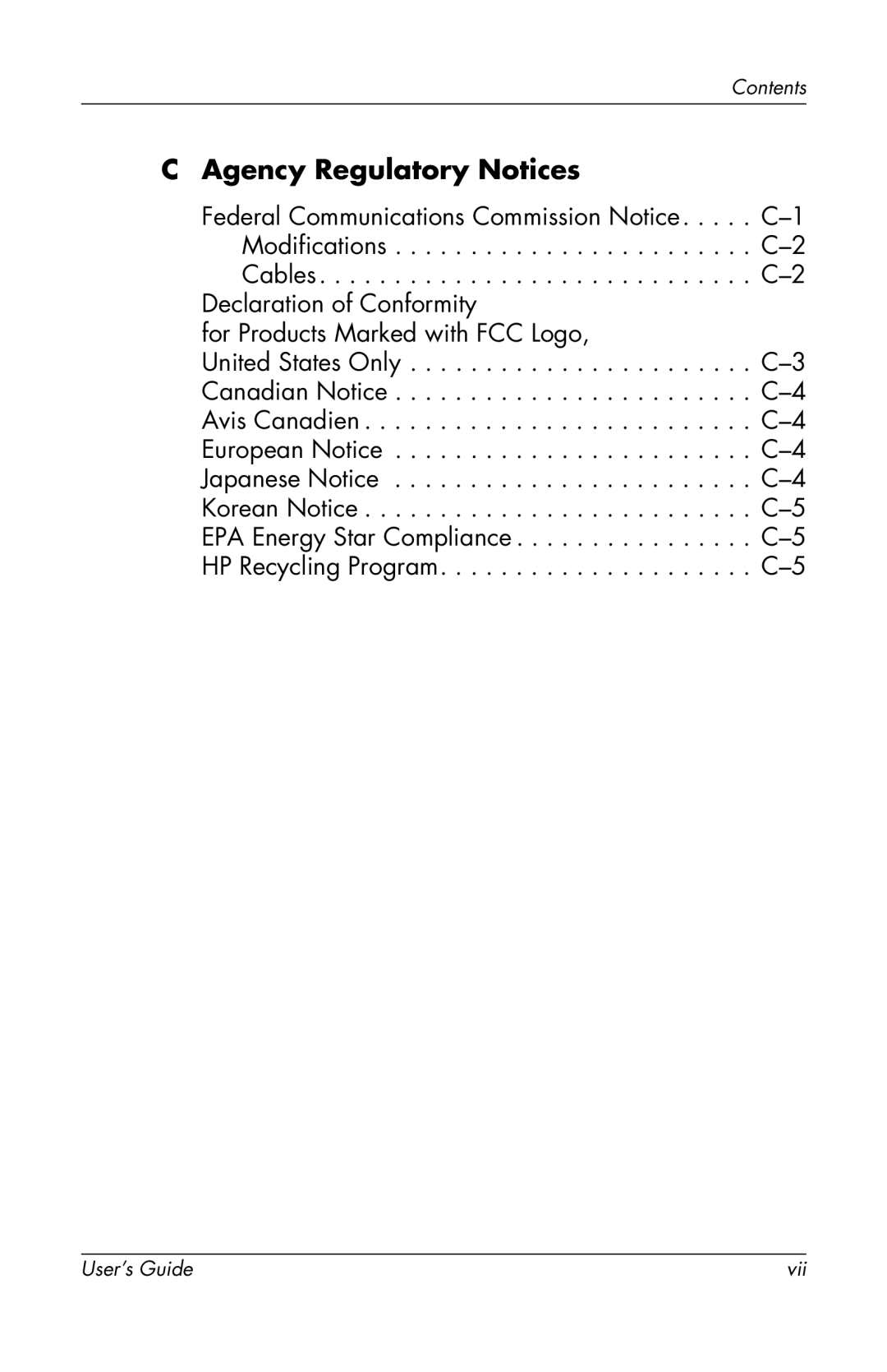 HP vs17x-wm 17 inch, vs17x 17 inch manual Agency Regulatory Notices 