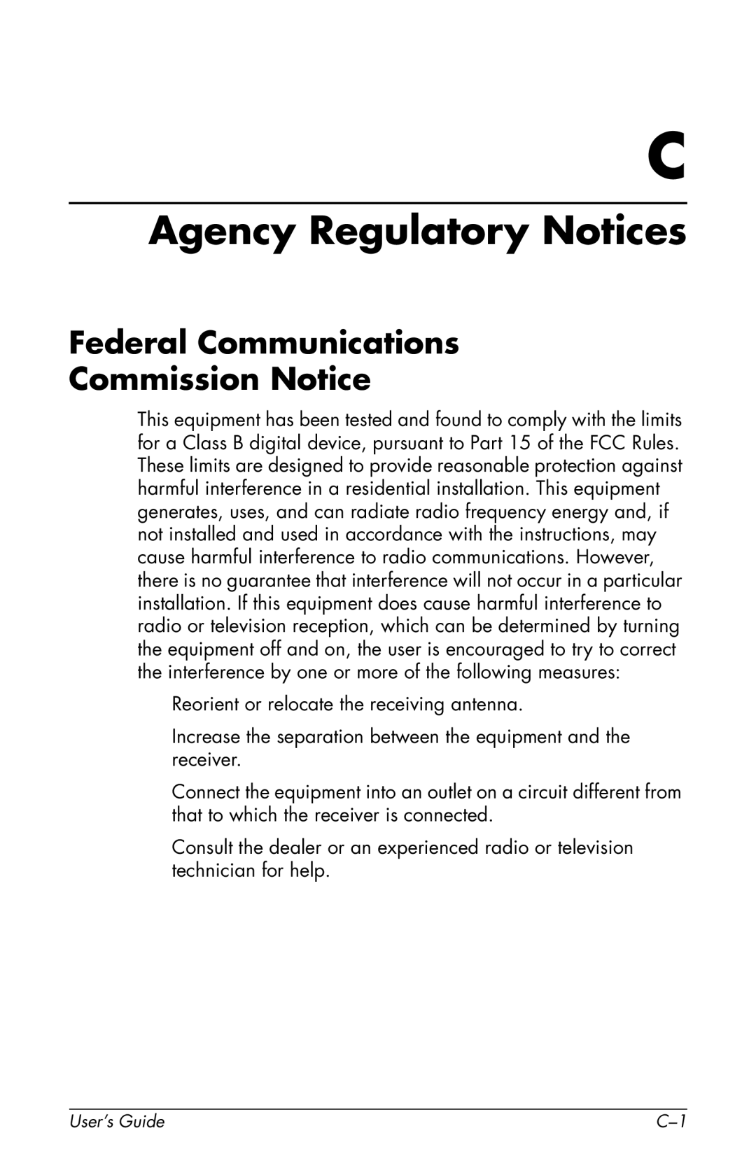 HP vs17x-wm 17 inch, vs17x 17 inch manual Agency Regulatory Notices, Federal Communications Commission Notice 