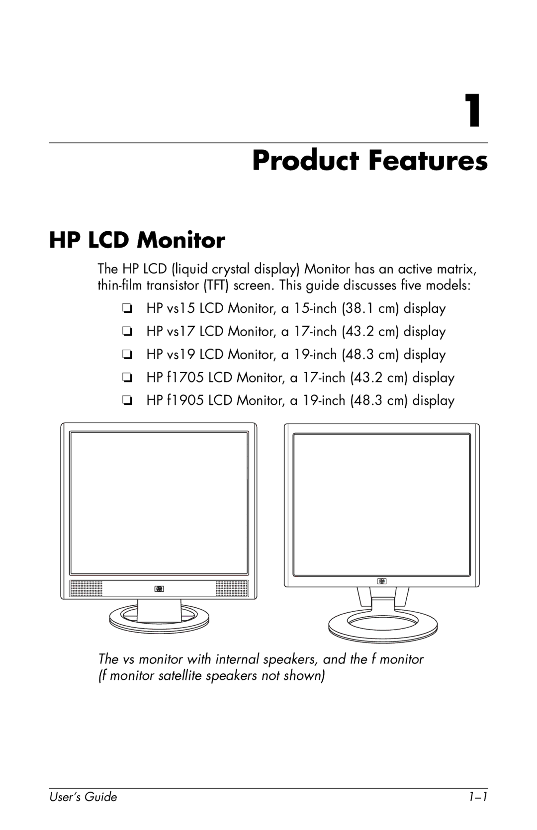 HP vs17x-wm 17 inch, vs17x 17 inch manual Product Features, HP LCD Monitor 