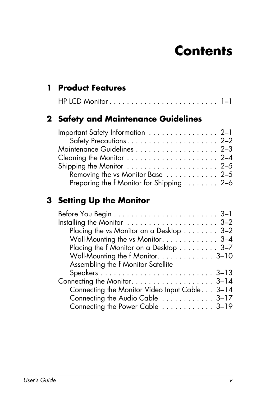 HP vs19, f1905, f1705, vs17, vs15 manual Contents 