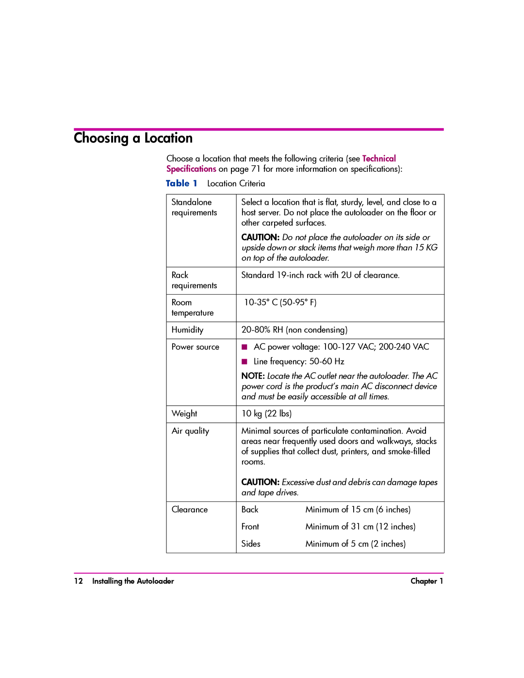 HP vs80 manual Choosing a Location, On top of the autoloader 