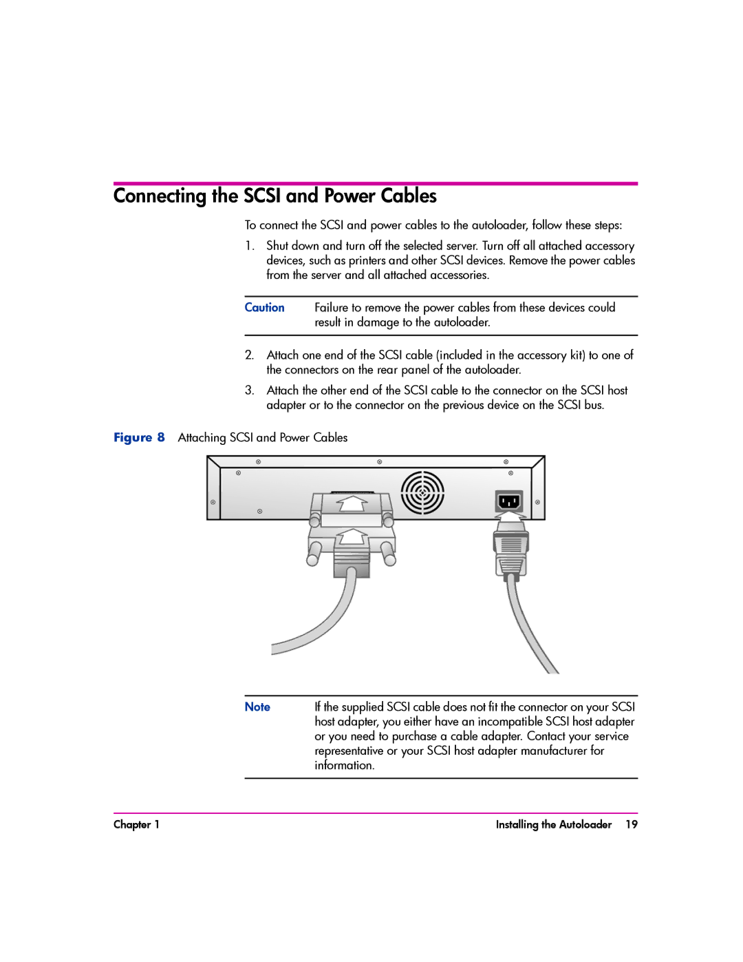 HP vs80 manual Connecting the Scsi and Power Cables, Information 