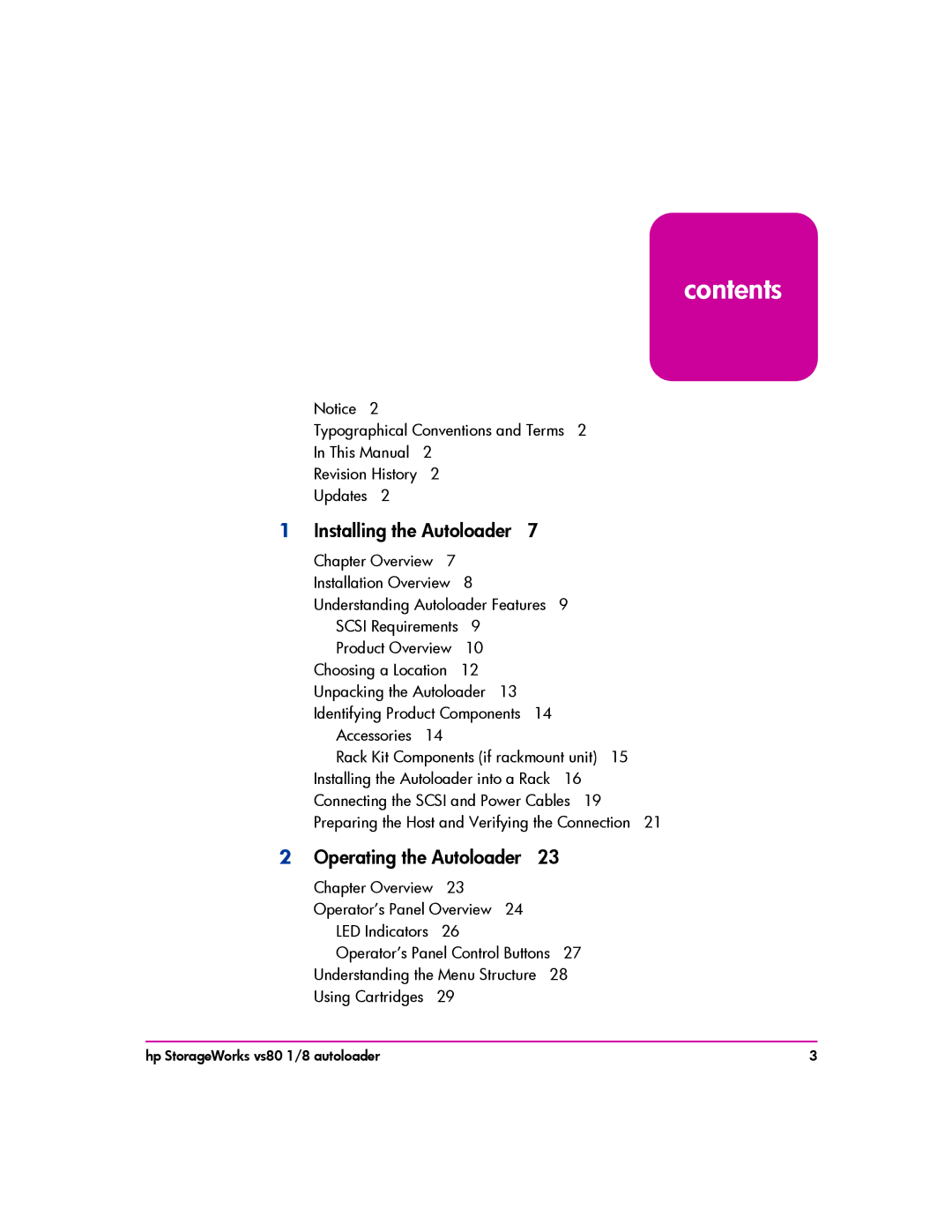 HP vs80 manual Contents 