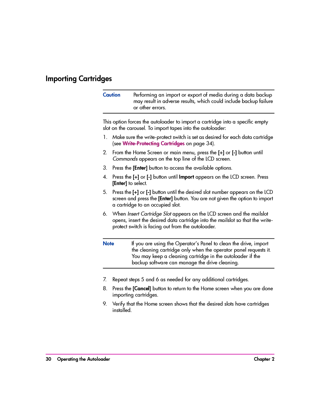 HP vs80 manual Importing Cartridges 