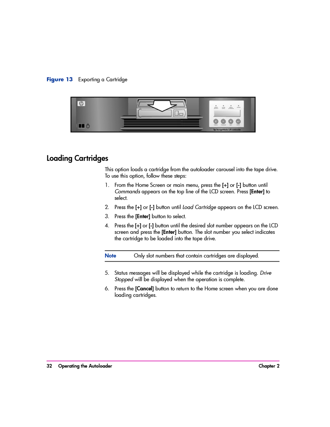 HP vs80 manual Loading Cartridges, Exporting a Cartridge 