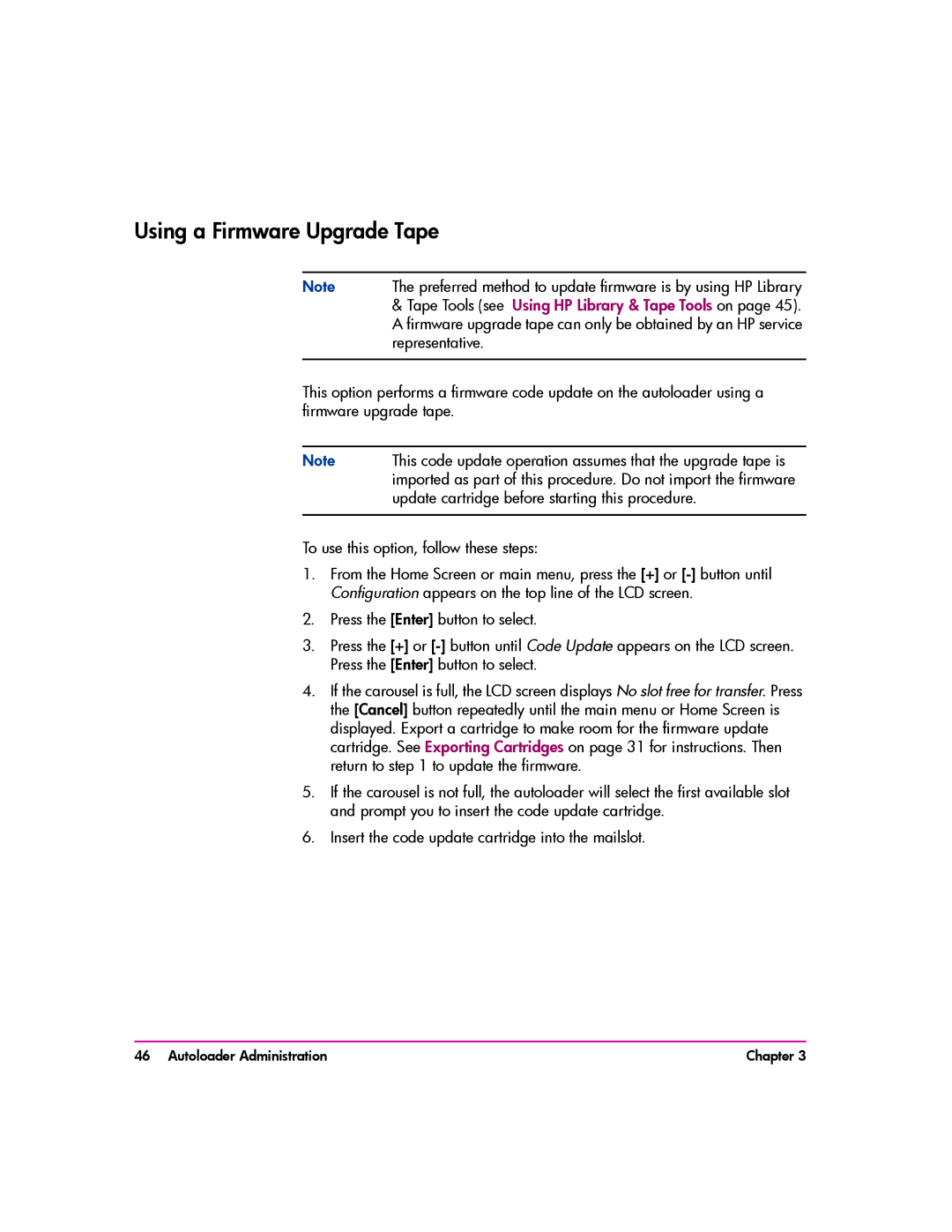 HP vs80 manual Using a Firmware Upgrade Tape 