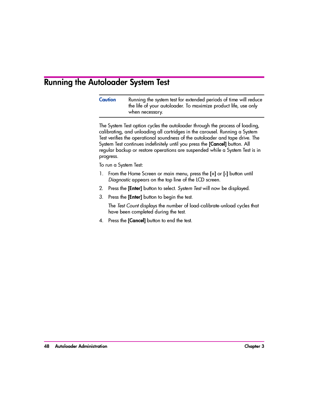 HP vs80 manual Running the Autoloader System Test 