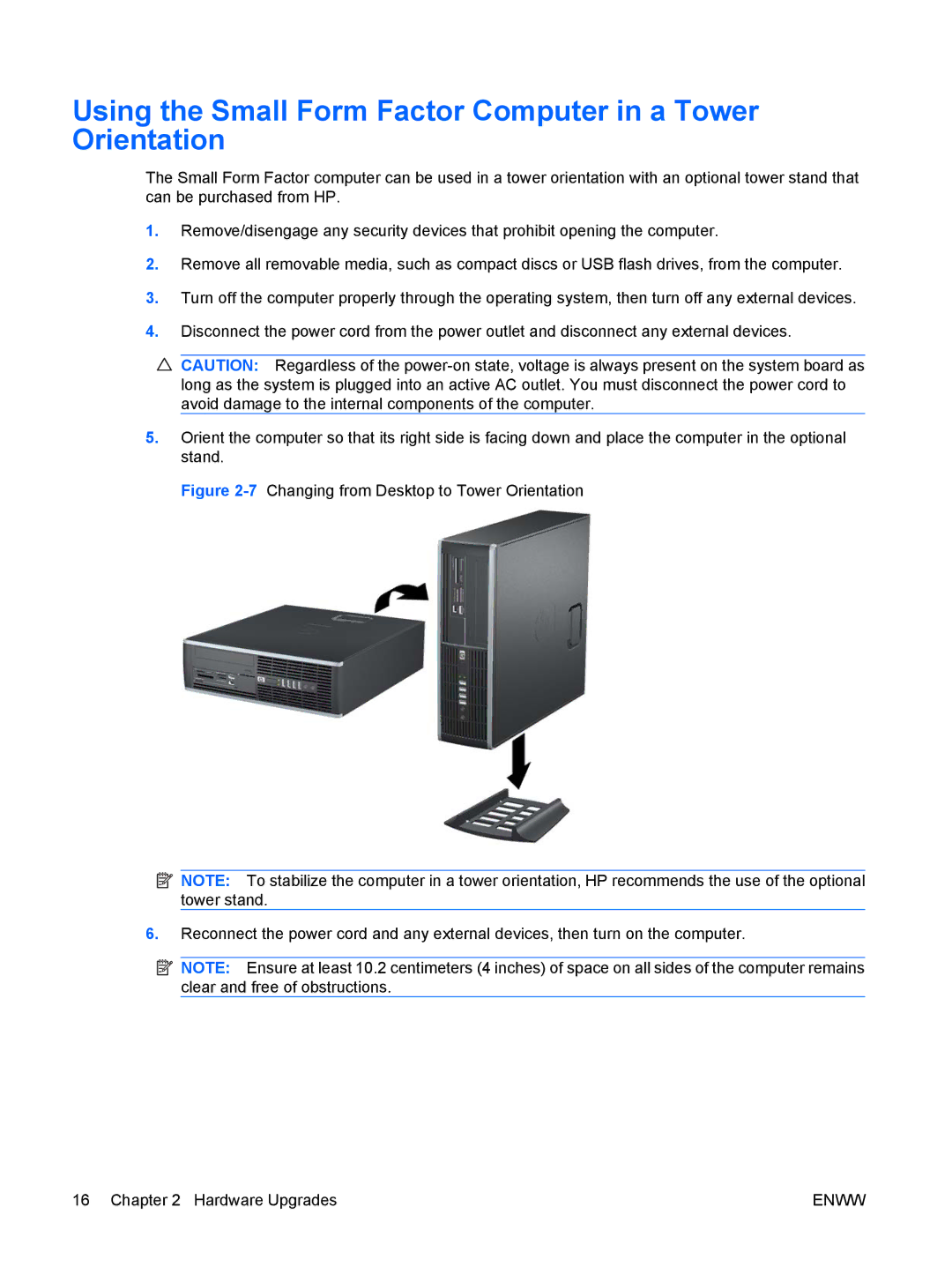 HP VS803UT manual Using the Small Form Factor Computer in a Tower Orientation 