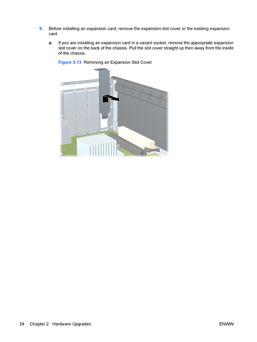 HP VS803UT manual 13Removing an Expansion Slot Cover Hardware Upgrades 