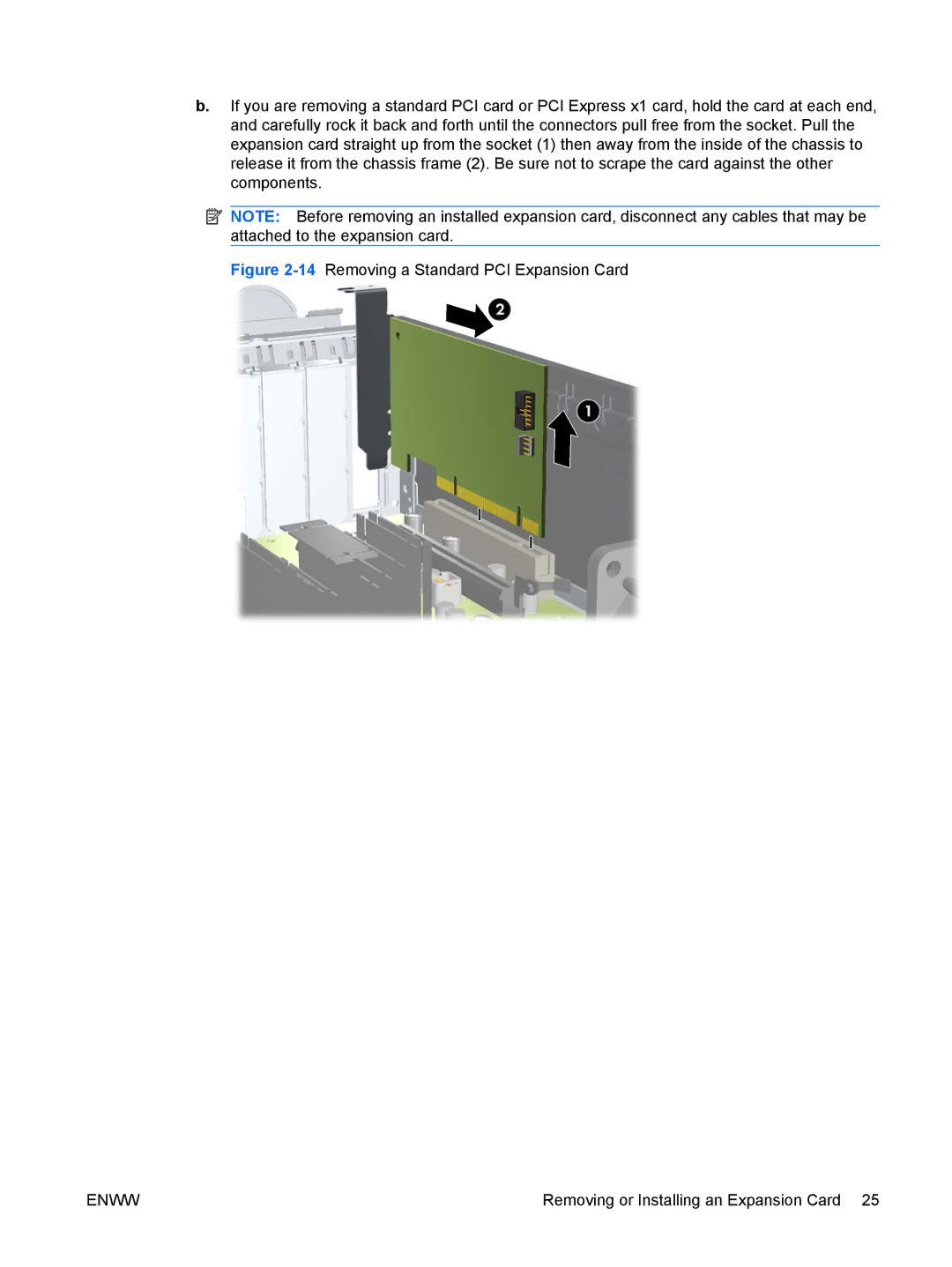 HP VS803UT manual 14Removing a Standard PCI Expansion Card 