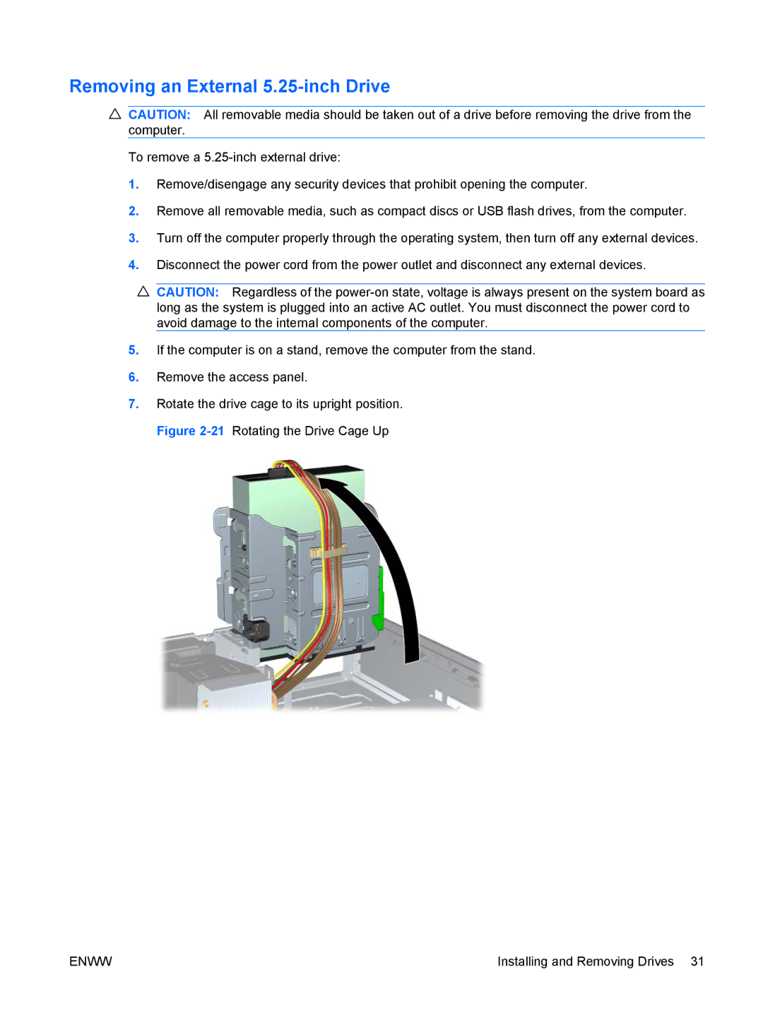 HP VS803UT manual Removing an External 5.25-inch Drive 