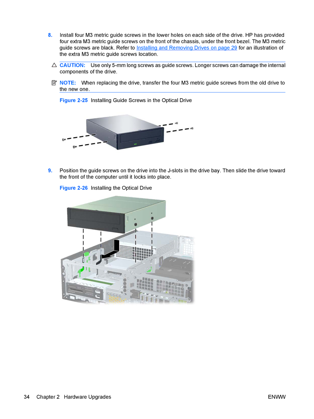 HP VS803UT manual 26Installing the Optical Drive Hardware Upgrades 